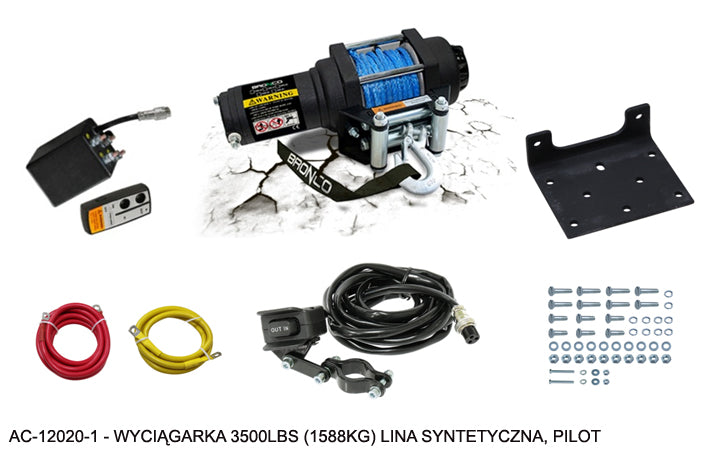 WINCH 3500LBS (1588KG) SYNTHETIC ROPE 5.5MM X 10M, REMOTE
