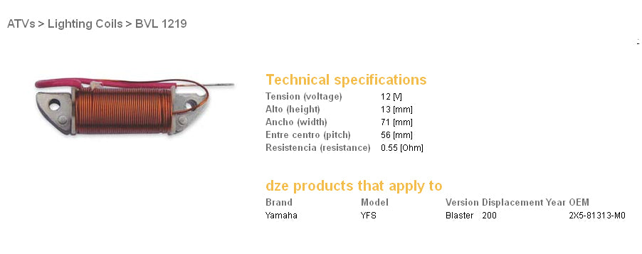 CHARGING COIL YAMAHA YFS 200 BLASTER (2X5-81313-MO), DZE