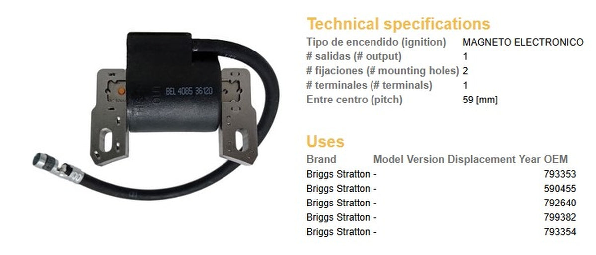 IGNITION MODULE ENGINE BRIGGS STRATTON (OEM 793353 590455 792640 792631 799382 793354), DZE