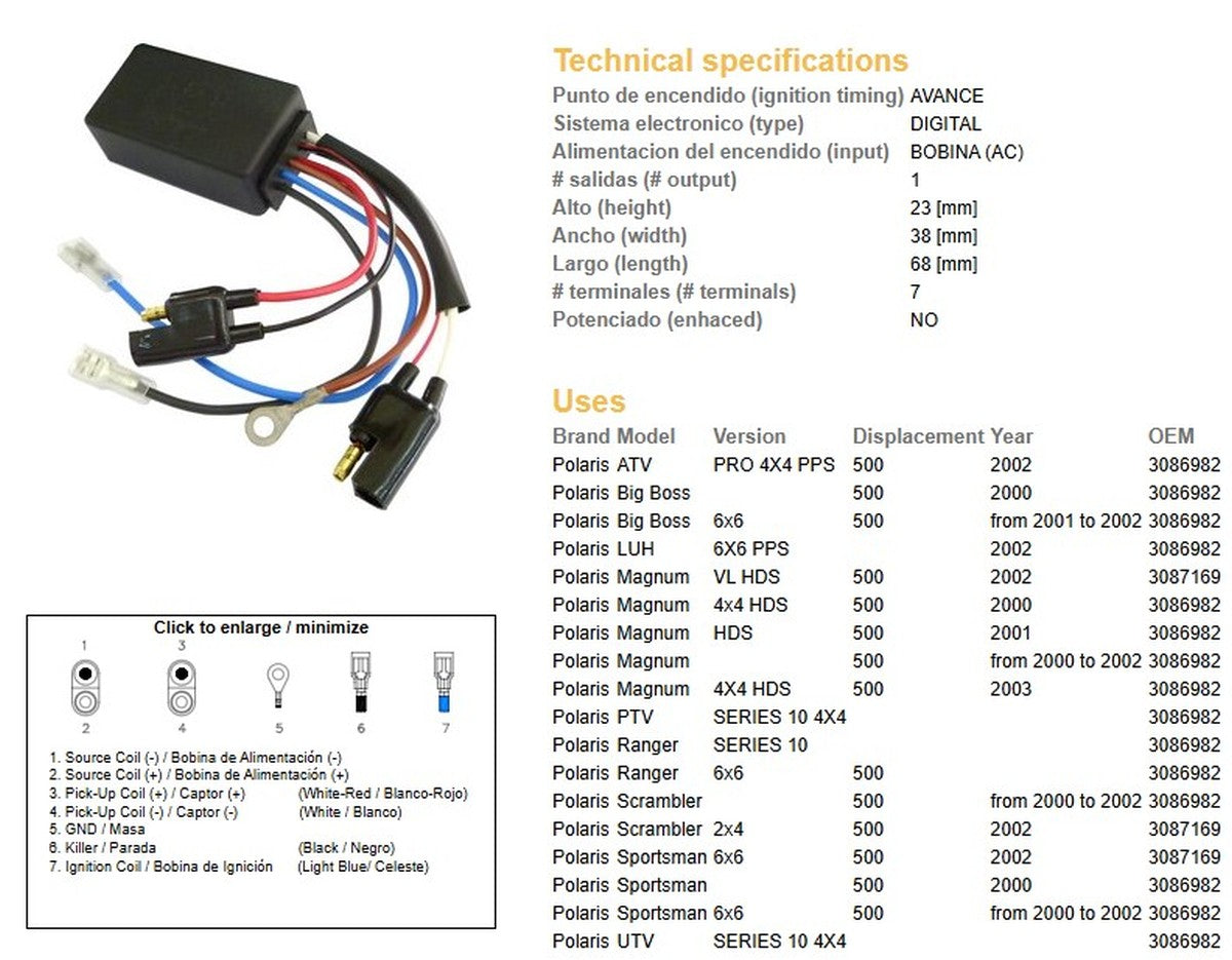 CDI IGNITION MODULE POLARIS 500 '00-'03 (OEM 3086982, 3087169), DZE