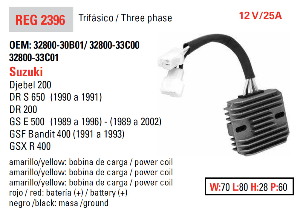 VOLTAGE REGULATOR SUZUKI GSF 400 BANDIT '90-'94 GS 500E '89-'02 DR 650S '90-'91 (ESR170) (32800-33C00), DZE