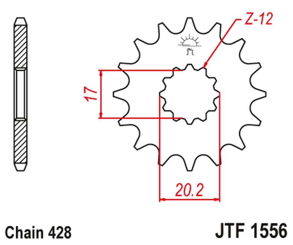 Front Sprocket 2064 12 YAMAHA TZR 50 (SPAIN) (206412JT) (Chain. 428) KONWERSJA, JT Sprockets