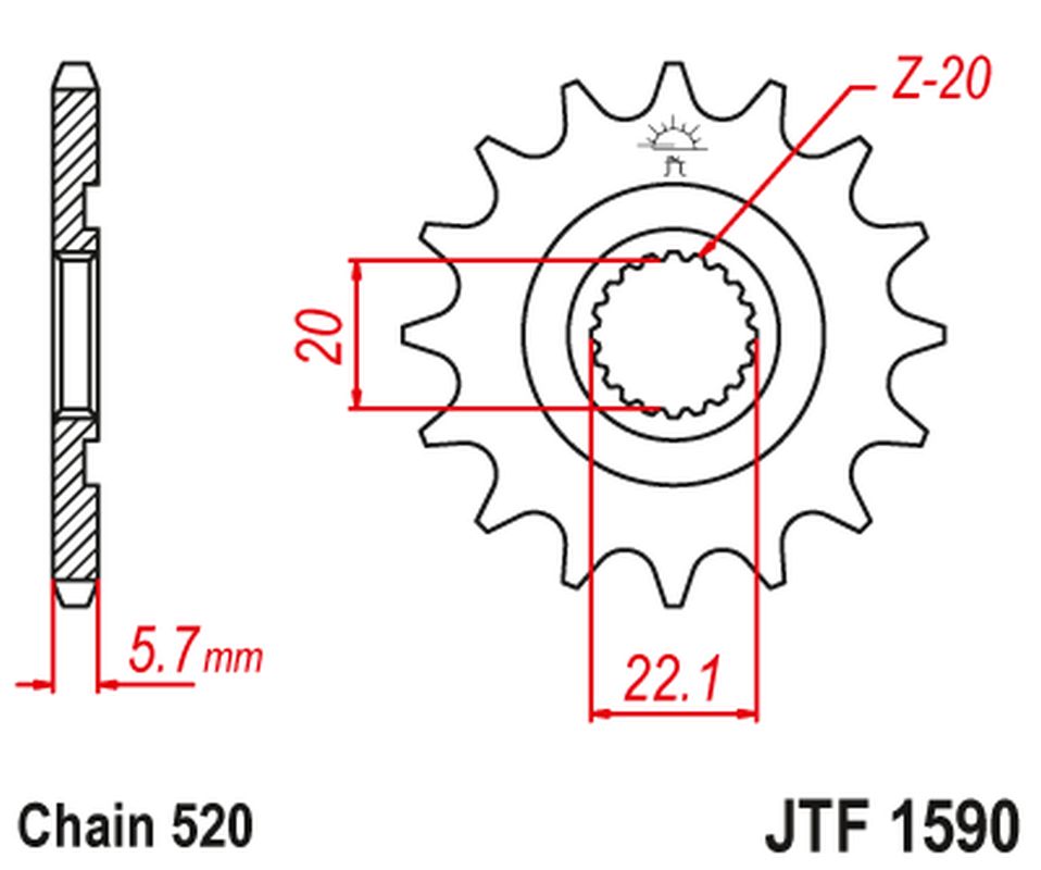 Front Sprocket 2103 14 YAMAHA YZF 250 '01-'25, WR 250F '01-'25 (210314JT) (Chain. 520), JT Sprockets