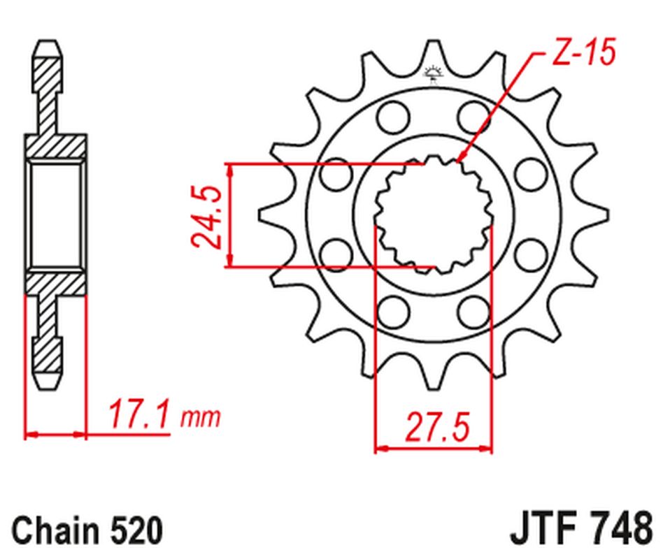 Front Sprocket 2250 14 DUCATI 899 PANIGALE '14-'15, 959 PANIGALE '16-'19, (1199 PANIGALE '12-'17 KONWERSJA NA Chain. 520) (225014JT) (Chain. 520), JT Sprockets