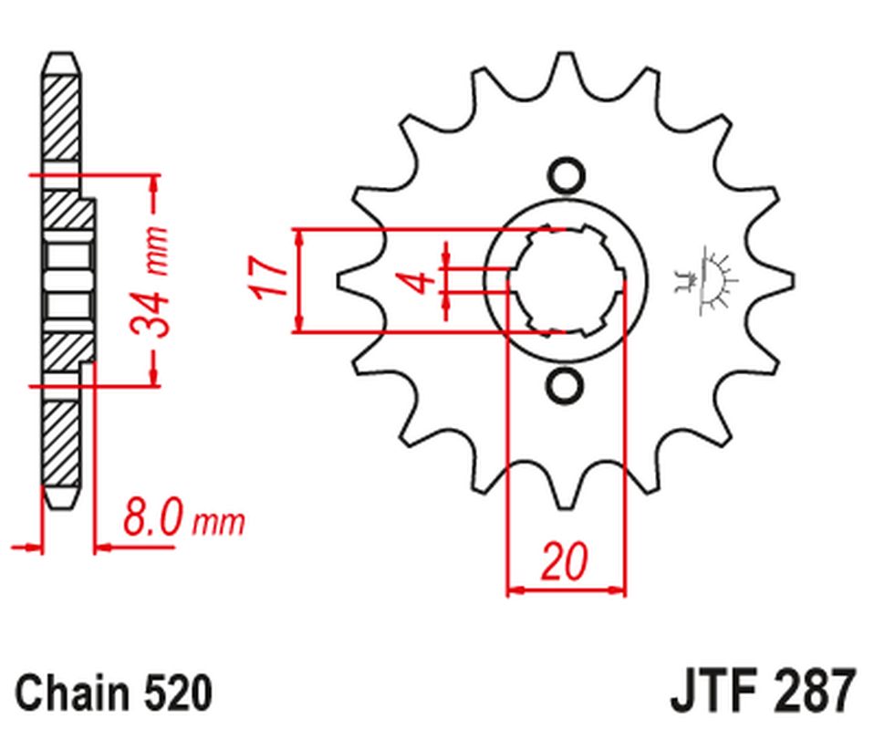 Front Sprocket 267 14 HONDA CRF 230L '08-'10, XL 250R '84-'97 (26714JT) (Chain. 520), JT Sprockets