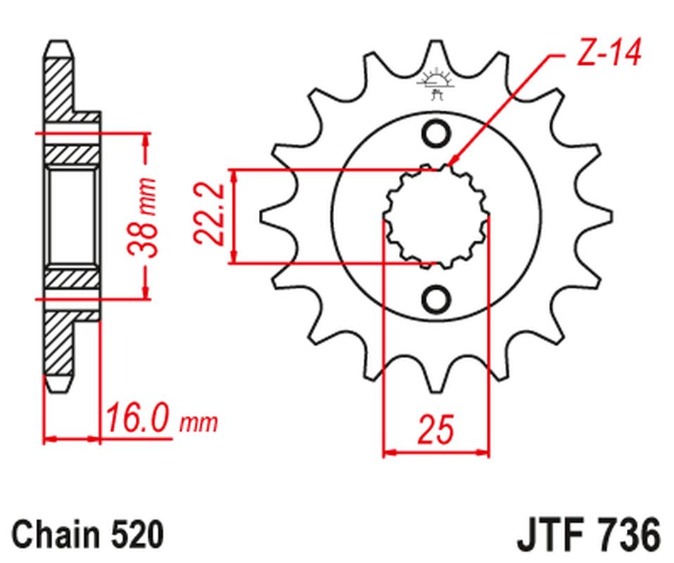 Front Sprocket 490 16 DUCATI MONSTER 600/750/900 (49016JT) (Chain. 520), JT Sprockets