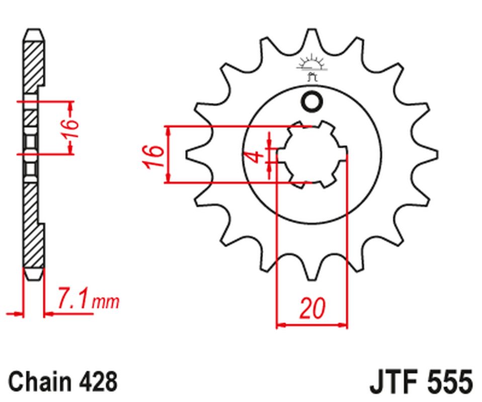 Front Sprocket 555 13 YAMAHA DT 80 LC1/LC2 '83-'95, TZR 80 '92-'95 (55513JT) (Chain. 428), JT Sprockets