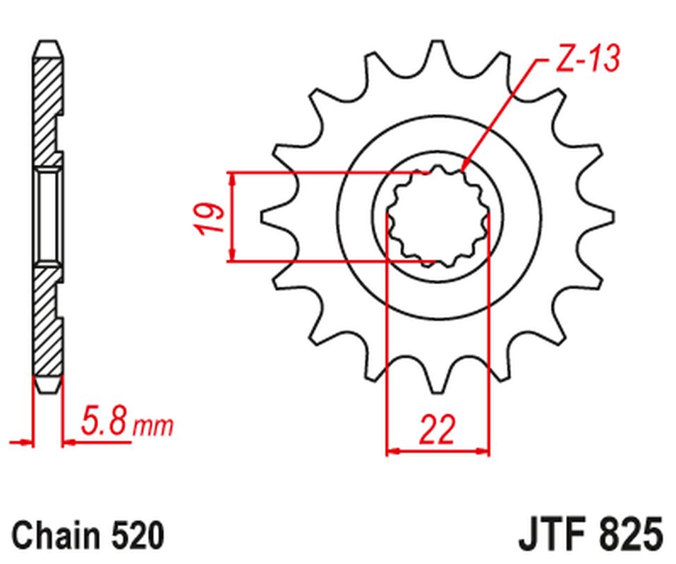 Front Sprocket 825 13 HUSQVARNA TC/TE/TXC 250/310 '09-13' (82513JT) (Chain. 520), JT Sprockets