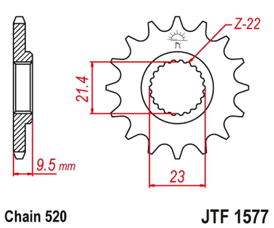 Front Sprocket YAMAHA XT 600 '99-03' TT 600 '04, (Thickness 9.5MM) (Chain. 520), JT Sprockets