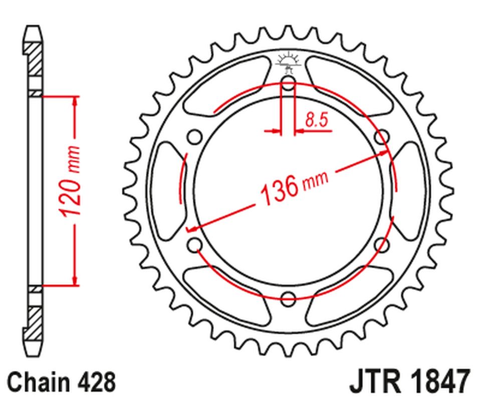 Rear Sprocket 4324 48 YAMAHA TDR 125 '93-'99 (432448JT) (Chain. 428), JT Sprockets