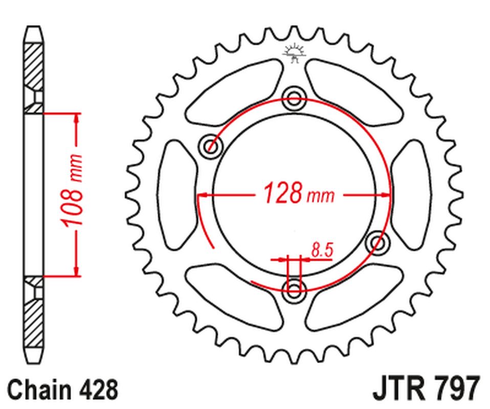 Rear Sprocket 4488 57 KAWASAKI KLX 125 '03-06, SUZUKI DR-Z 125 '03-20 (448857JT) (Chain. 428), JT Sprockets