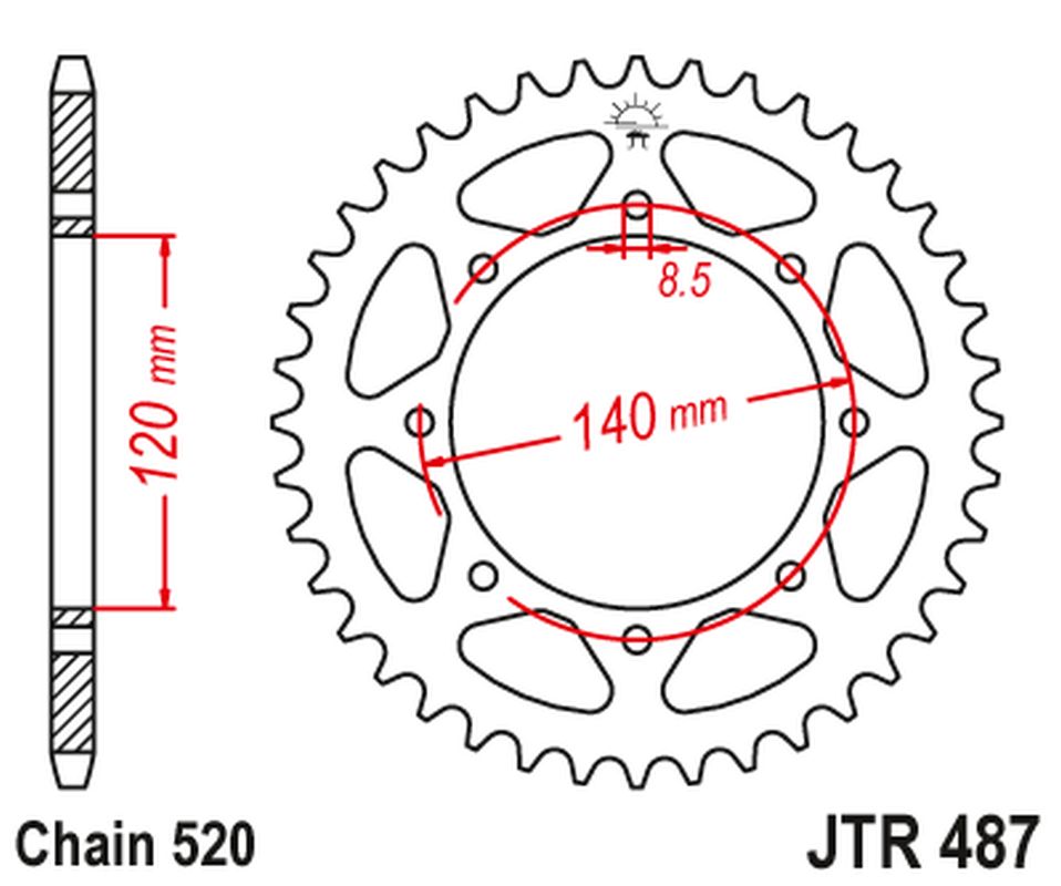Rear Sprocket 491 45 KAWASAKI KLE 500 '97-'05 (-1), KLE 500'06-'07 (+1) (49145JT) (Chain. 520), JT Sprockets