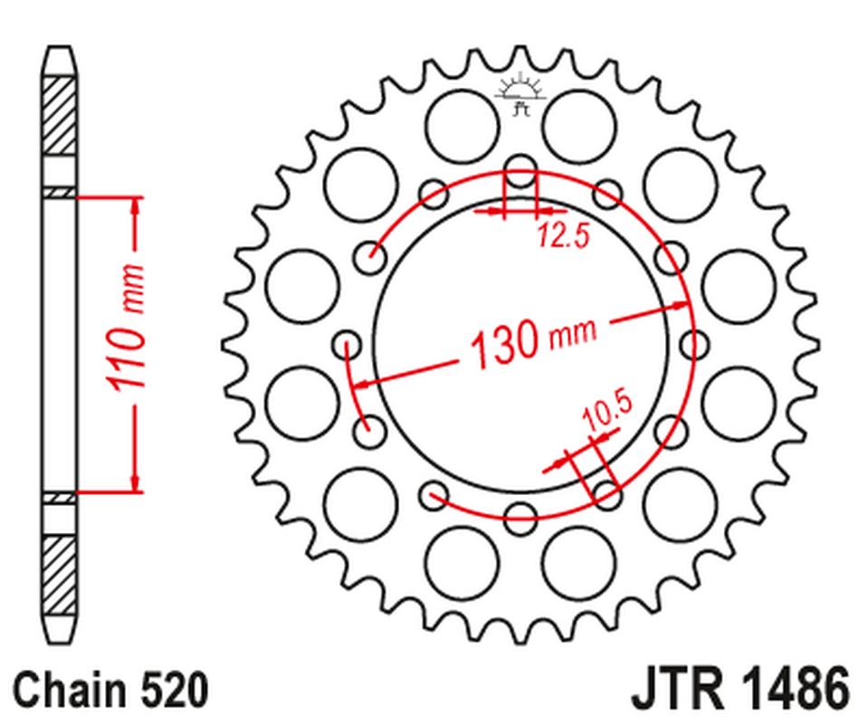 Rear Sprocket 504 42 HONDA TRX 200 '90-97', KAWASAKI EL 250 '88-03' (50442JT) (Chain.520), JT Sprockets