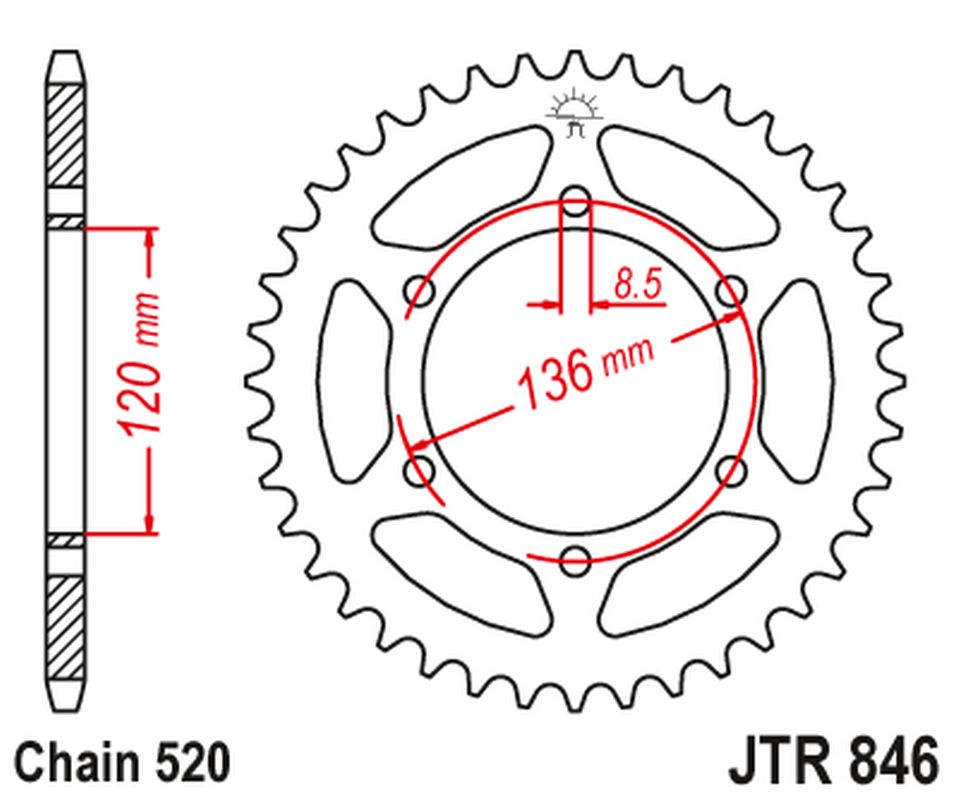 Rear Sprocket 859 45 YAMAHA TDR 250 '88-90, XJR 400 '93-08, FZ 400 '84-87 (85945JT) (Chain. 520) , JT Sprockets
