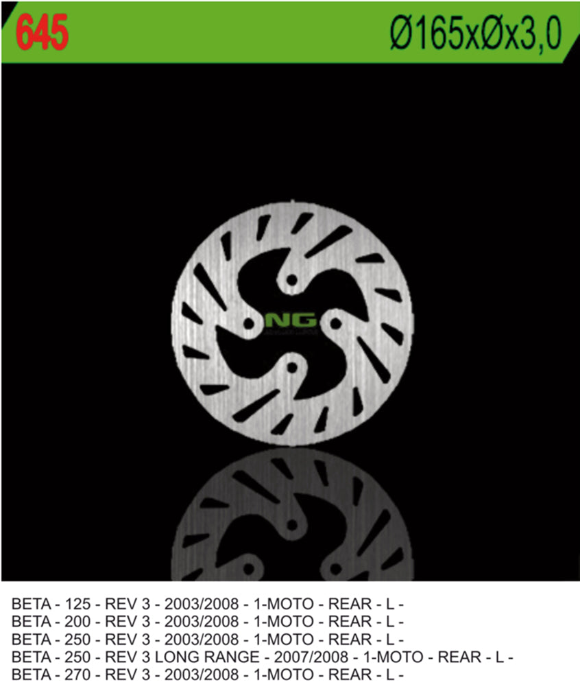 Brake disc (rotor) rear BETA REV 3 125/200/250/270 '03-'08 (165X3) (4X10,5MM), NG Brakes