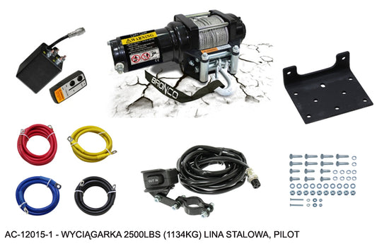 WINCH 2500LBS (1134KG) STEEL CABLE 4.8MM X 15.2M, REMOTE