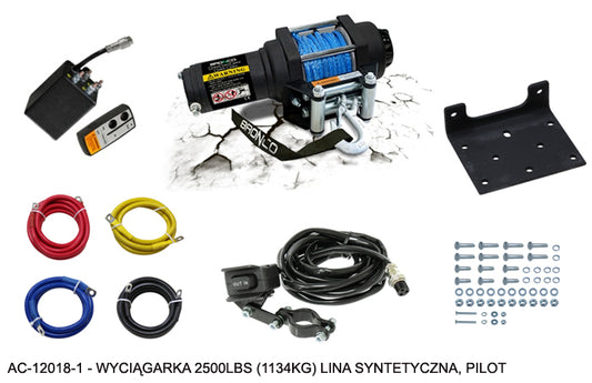 WINCH 2500LBS (1134KG) SYNTHETIC ROPE 4.8MM X 10M, REMOTE