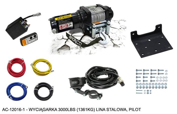 WINCH 3000LBS (1361KG) STEEL CABLE 4.8MM X 15.2M, REMOTE