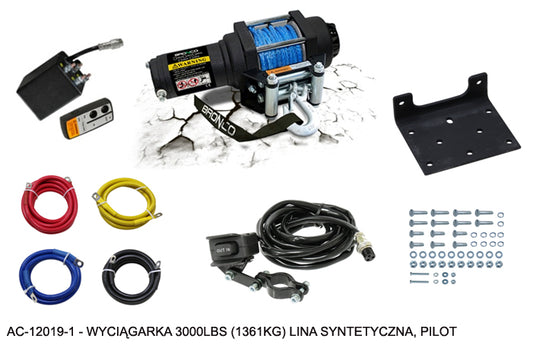 WINCH 3000LBS (1361KG) SYNTHETIC ROPE 5.5MM X 10M, REMOTE
