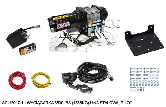 WINCH 3500LBS (1588KG) STEEL CABLE 5.5MM X 15.2M, REMOTE
