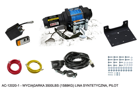 WINCH 3500LBS (1588KG) SYNTHETIC ROPE 5.5MM X 10M, REMOTE