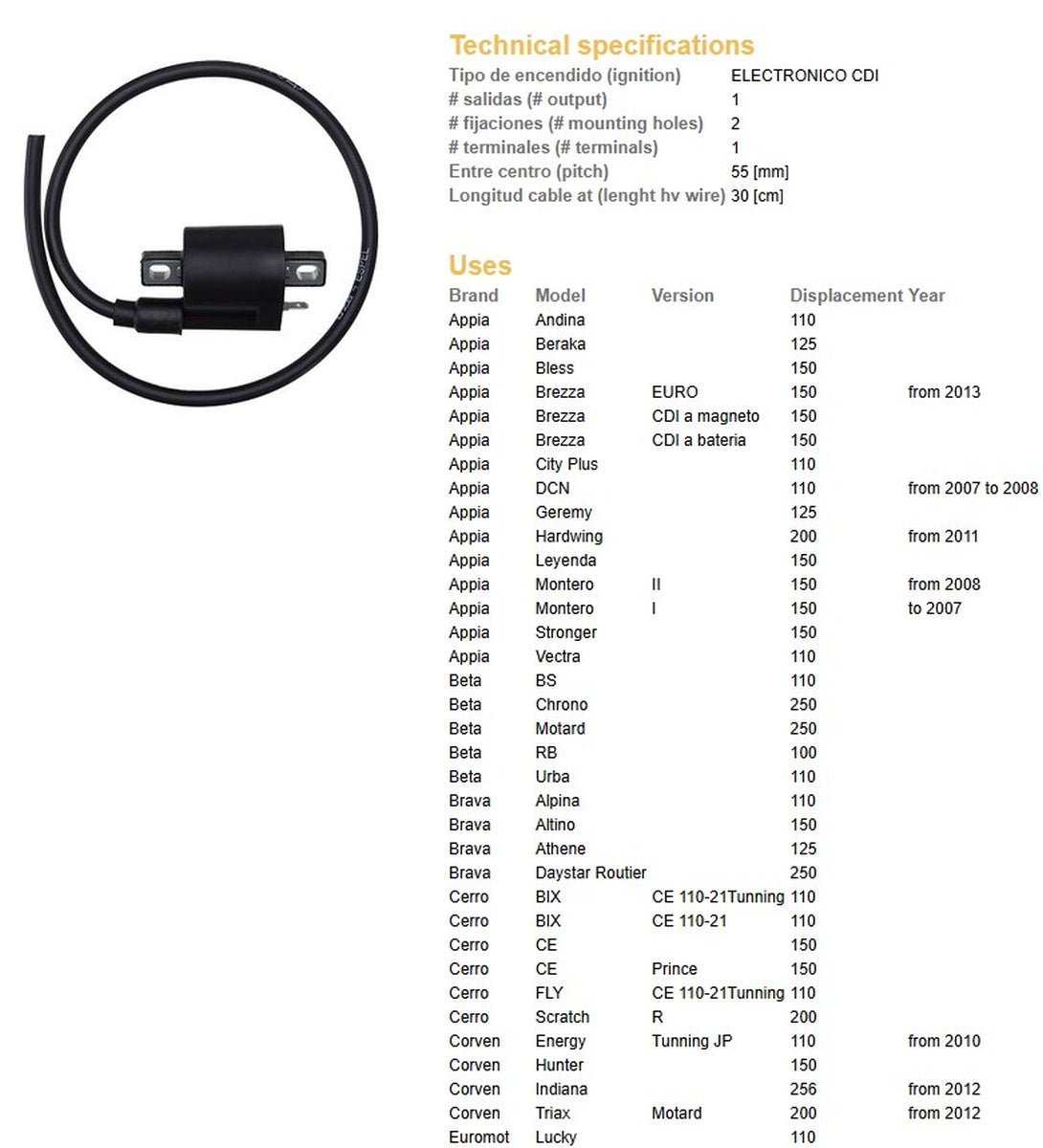 IGNITION COIL BETA GILERA HONDA SUZUKI YAMAHA, DZE