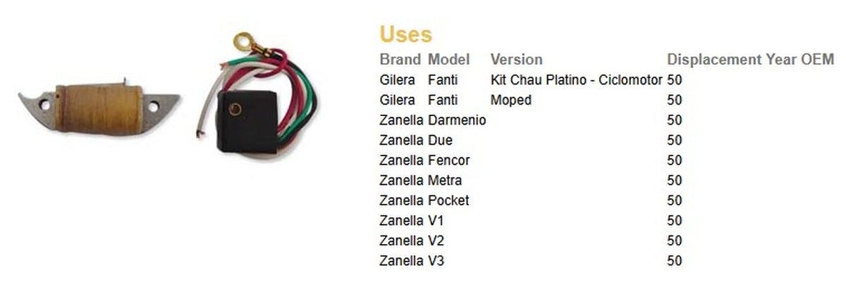CDI IGNITION MODULE + WINDING COIL GILERA FANTI 50 ZANELLA DUE/FENCOR/V1/V2/V3/METRA 50, DZE