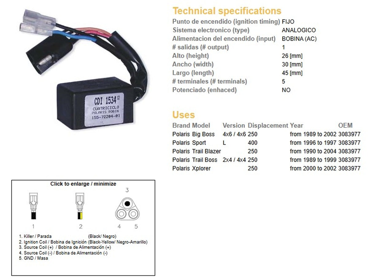 CDI IGNITION MODULE POLARIS 250 '89-'04, 400 SPORT '96-'97, DZE
