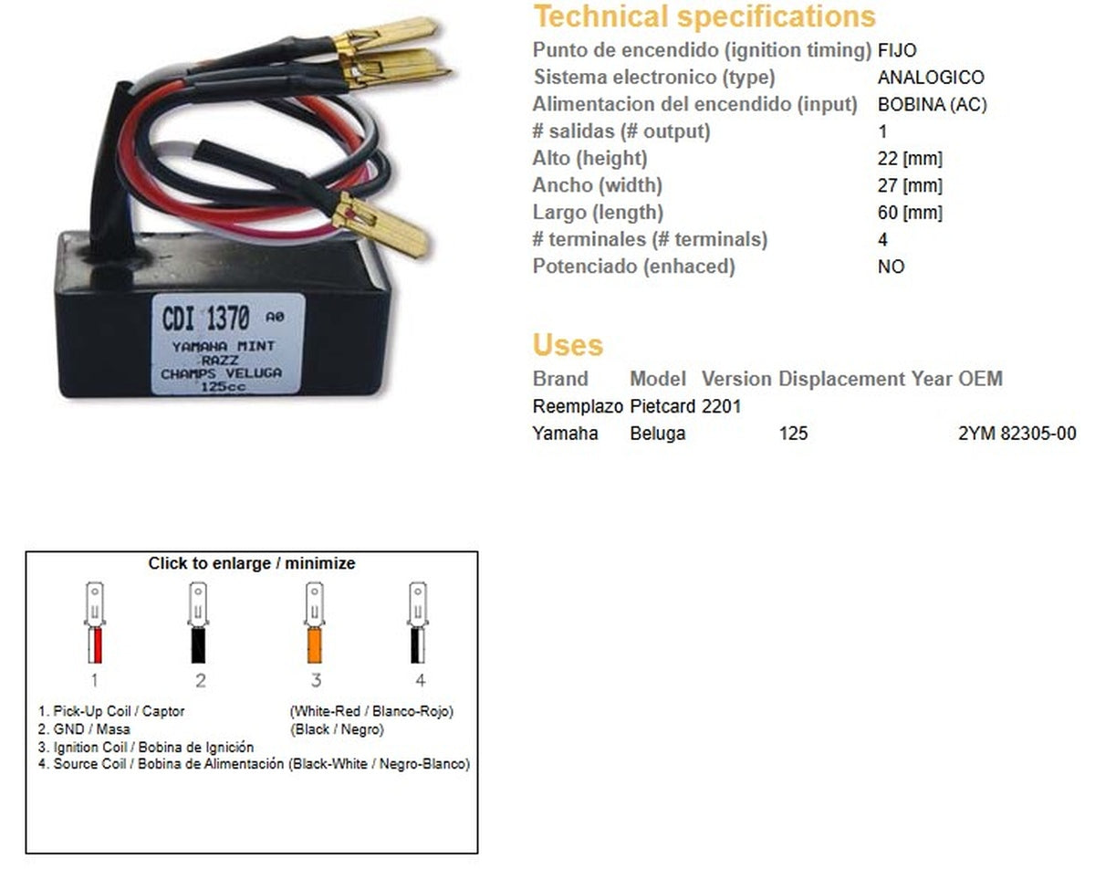 CDI IGNITION MODULE YAMAHA BELUGA 125 (2YM 82305-00), DZE