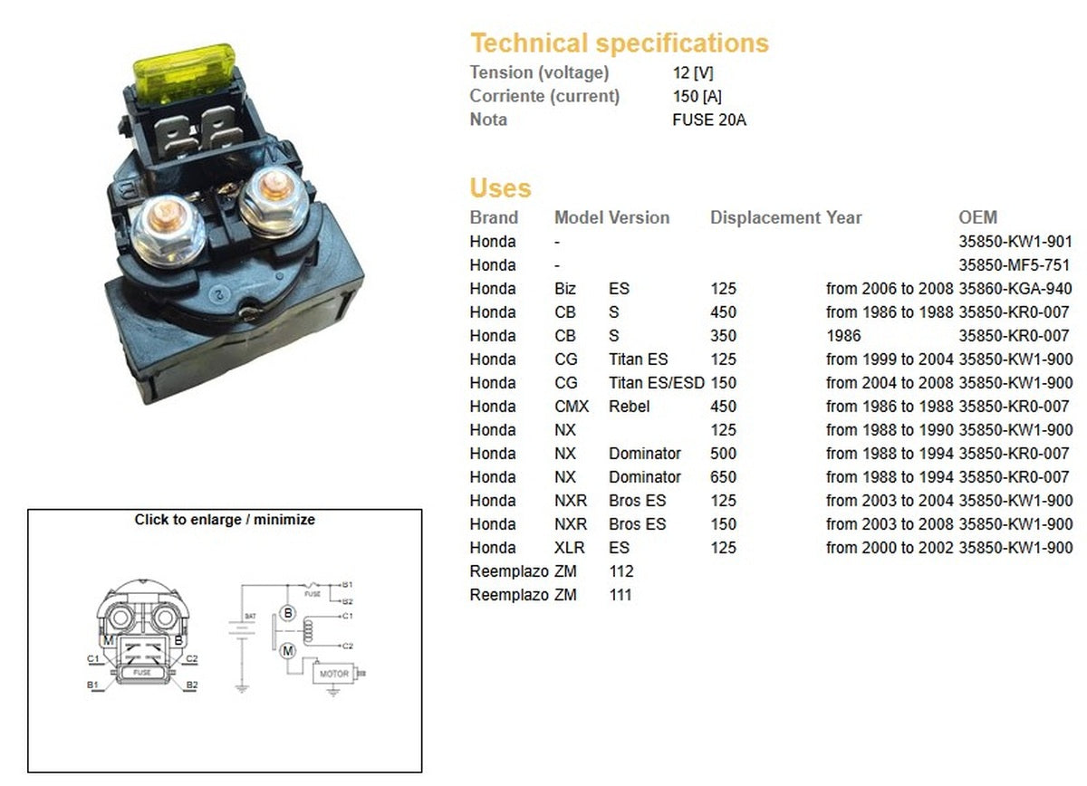 STARTER RELAY HONDA (ROUND WITH FUSE) (150A) - UNIVERSAL RELAY, DZE