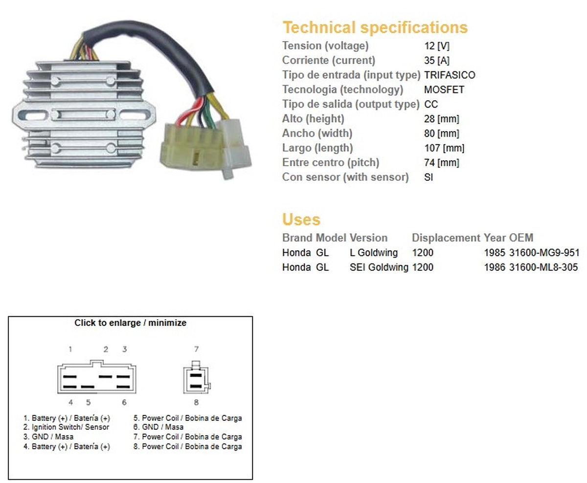 VOLTAGE REGULATOR HONDA GL1200 SEI '85-'87 (INJECTION) (31600-MG9-951, 31600-ML8-305) (ESR570), DZE