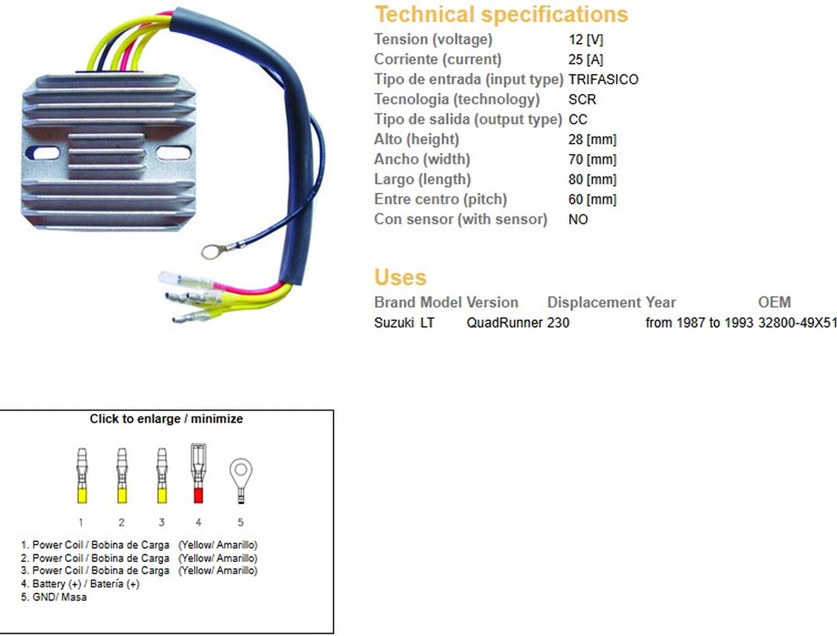 VOLTAGE REGULATOR SUZUKI LT 230 QUAD RUNNER '87-93 (32800-49X51), DZE
