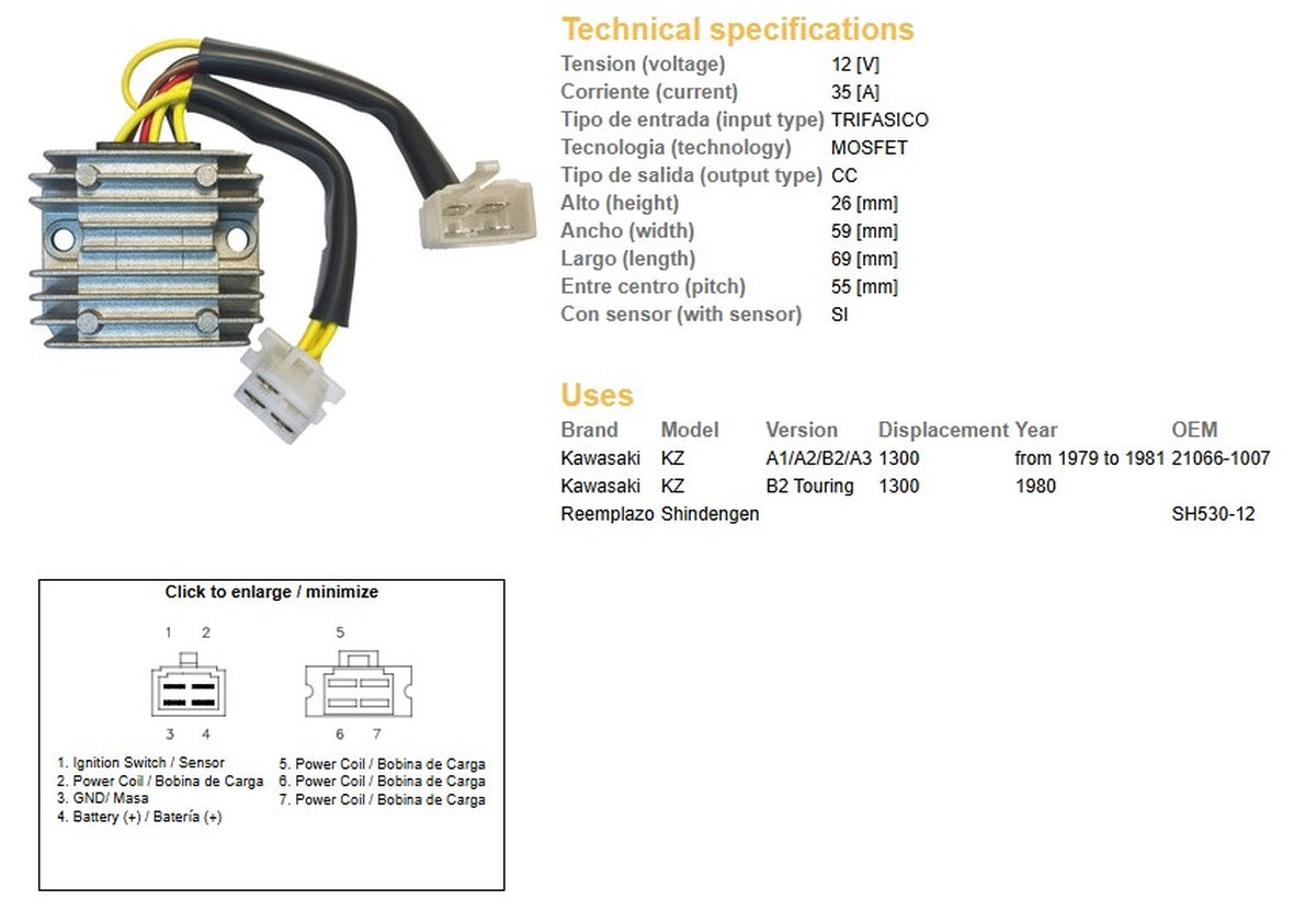 VOLTAGE REGULATOR KAWASAKI KZ1300A/B '79-'81 (21066-1007) (SH530-12) (ESR470), DZE