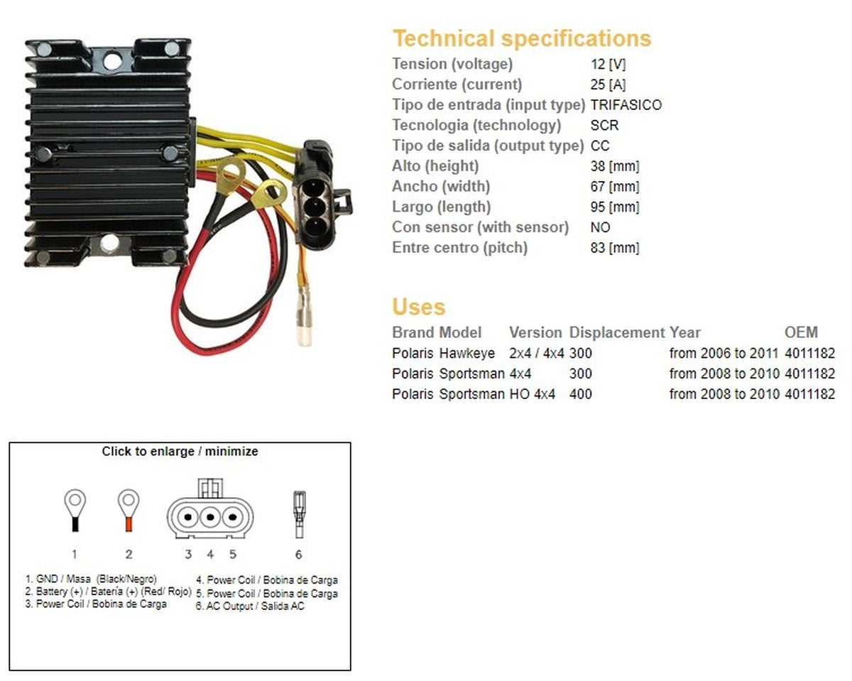 VOLTAGE REGULATOR POLARIS SPORTSMAN 300/400 '08-'10 HAWKEYE 300 '06-'11 (4011182), DZE