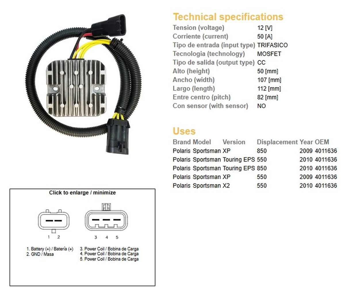 VOLTAGE REGULATOR POLARIS SPORTSMAN 550 '09-'10, 850 '09-'10 (40111636) (50A), DZE