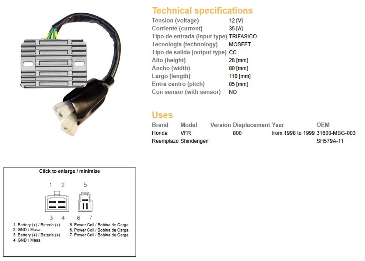 VOLTAGE REGULATOR HONDA VFR 800 '98-'99 (31600-MBG-003), DZE