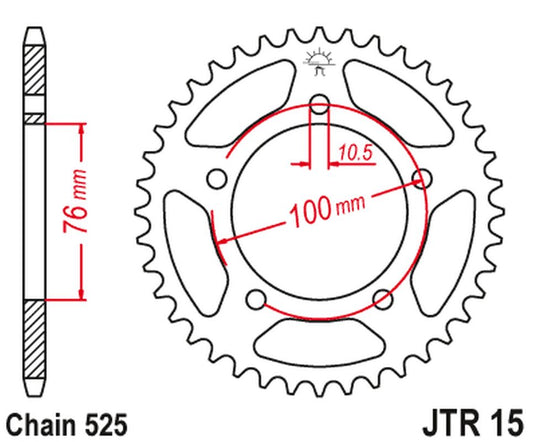 Rear Sprocket 4456 43 BENELLI LEONCIO 500 '18-'20 (445643JT) (Chain. 525) (OEM: 60002P100000), JT Sprockets