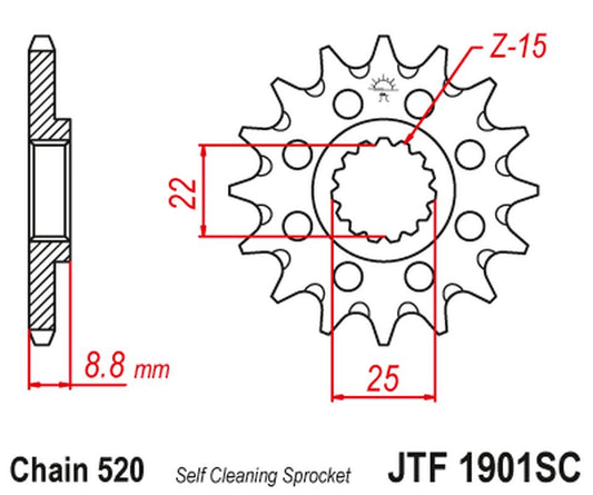Front Sprocket 1248 16 KTM SX/EXC '91-'25 Self-cleaning (124816JT) (Chain. 520), JT Sprockets