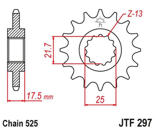 Front Sprocket 2041 14 HONDA CB 500 '94-'03, CBF 500 '04-'08 (204114JT) (Chain. 525) (-1), JT Sprockets