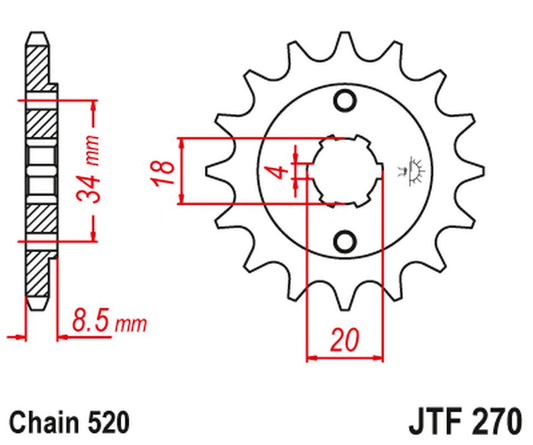 Front Sprocket 2046 13 HONDA CA 125 '95-01', CB/CBX/CM/CMX 250 '83-16' (204613JT) (Chain. 520), JT Sprockets