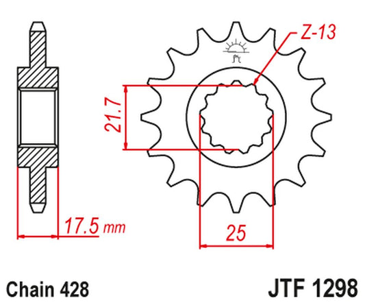 Front Sprocket 2048 17 HONDA CBR 250 '90-00' VT/VTR 250 '89-90' (204817JT) (Chain. 428), JT Sprockets