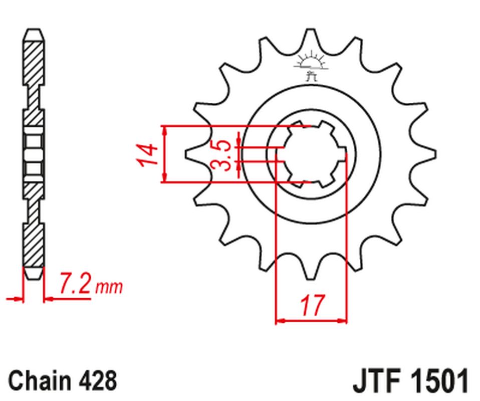 Front Sprocket 2054 13 KAWASAKI KLT/KLF 110 '84-88', KLX 140 '08-20' (205413JT) (Chain. 428), JT Sprockets