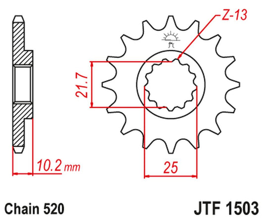 Front Sprocket 2061 13 KAWASAKI KSF 250 '87-'04, KEF 300 '95-'03 (206113JT) (Chain. 520), JT Sprockets