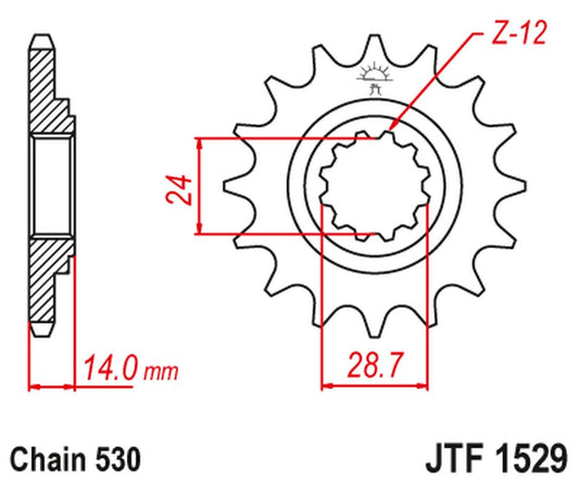 Front Sprocket 2077 16 KAWASAKI ZRX 1100/1200 '97-06 (207716JT) (Chain. 530), JT Sprockets