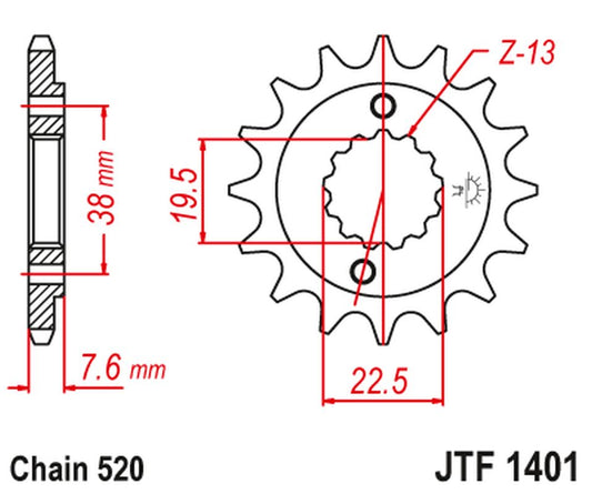 Front Sprocket 2116 16 SUZUKI LTR 450 '06-'12, LTZ 400 '03-'13, RMX 450 '10-'13, KAWASAKI KFX 400, HYOSUNG TE 450 (211616JT) (Chain. 520), JT Sprockets