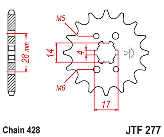 Front Sprocket 2118 13 HONDA TRX 90 '93-19', CRF 125 '14-21', DERBI SENDA/MULHACEN/TERRA '07-14' (211813JT) (Chain. 428), JT Sprockets