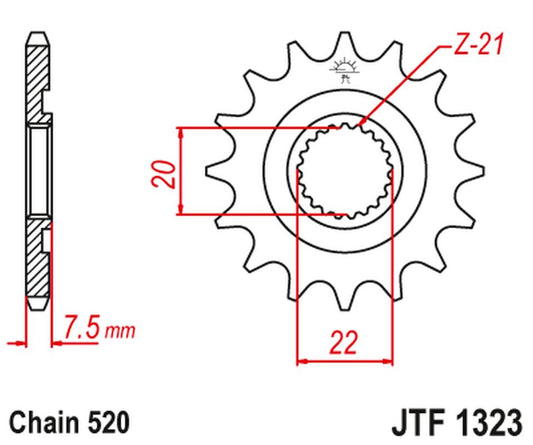 Front Sprocket 2120 12 HONDA CR 125R '04-'07, CRF 250R/X '04-'17 (212012JT) (Chain. 520), JT Sprockets