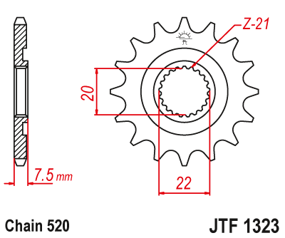 Front Sprocket 2120 13 HONDA CR 125R '04-'07, CRF 250R/X '04-'17 (Chain. 520), JT Sprockets