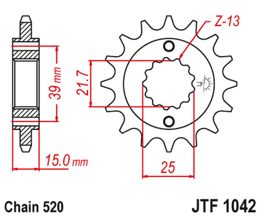 Front Sprocket 2128 15 KYMCO 250 MXU/KXR/KXU '02-15' 300 MAXXER '05-16' (212815JT) (Chain. 520), JT Sprockets