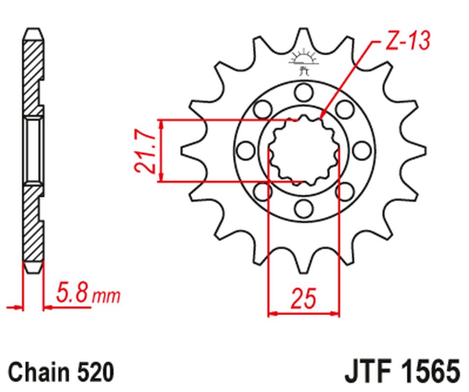 Front Sprocket 2141 13 KAWASAKI KXF 450 '06-20' KLX 450 '08-20' (214113JT) (Chain. 520), JT Sprockets